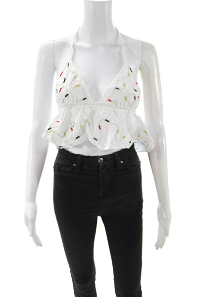 Zara Womens Cropped Tank White Sleeveless Boho Size XS