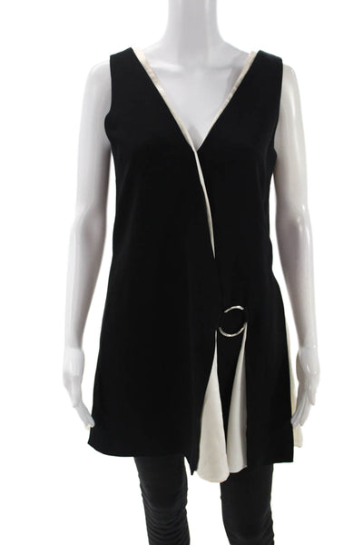 Cinq à Sept Womens Black V Neck Sleeveless Shift Dress Buckle Size 2