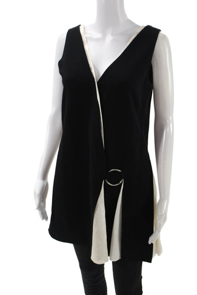 Cinq à Sept Womens Black V Neck Sleeveless Shift Dress Buckle Size 2