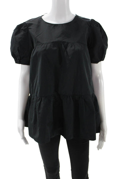 Zara Women Black Short Sleeve Round Neck Blouse Cotton Polyamide Size S