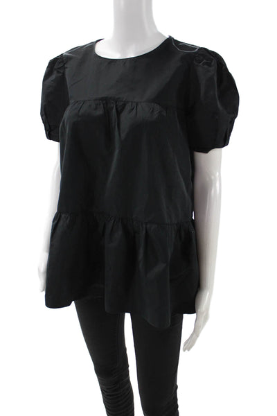Zara Women Black Short Sleeve Round Neck Blouse Cotton Polyamide Size S