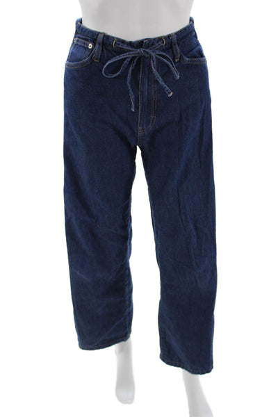 Zara Unisex Paperbag Wide Leg Jeans Dark Blue Size 0