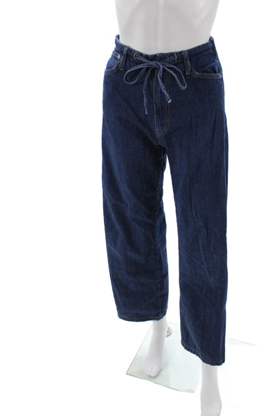 Zara Unisex Paperbag Wide Leg Jeans Dark Blue Size 0