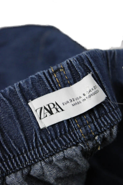 Zara Unisex Paperbag Wide Leg Jeans Dark Blue Size 0