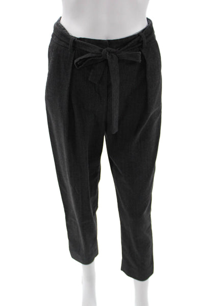 Zara Womens Ankle Cropped Paperbag Silk Pants Black Drawstring Size XS