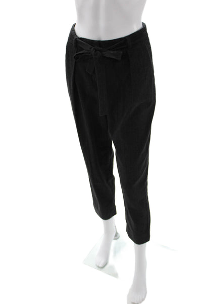 Zara Womens Ankle Cropped Paperbag Silk Pants Black Drawstring Size XS
