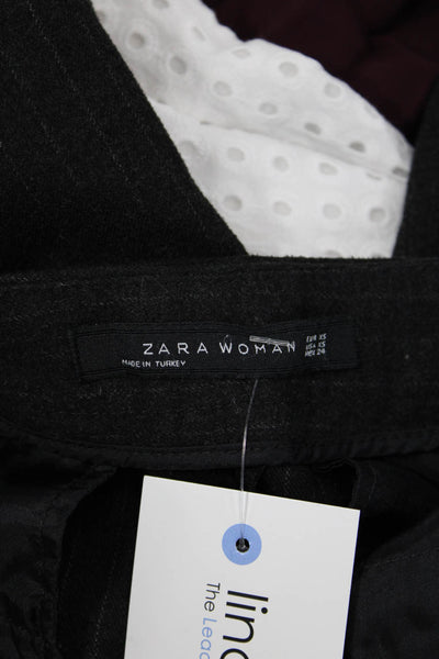 Zara Womens Ankle Cropped Paperbag Silk Pants Black Drawstring Size XS