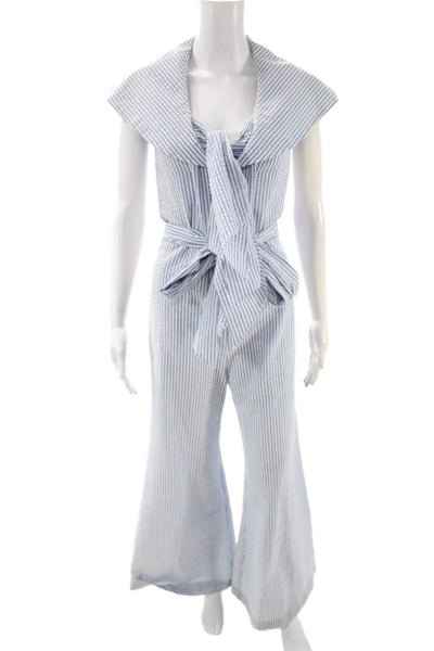 Jackie Rogers Women Jumpsuit Blue Striped Sleeveless Round Neck Cotton Size S