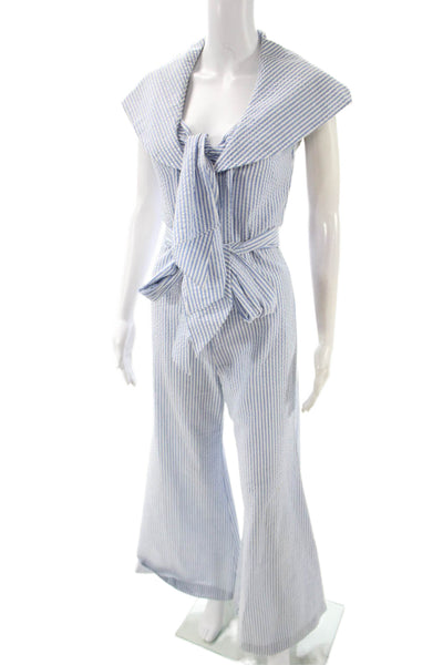 Jackie Rogers Women Jumpsuit Blue Striped Sleeveless Round Neck Cotton Size S