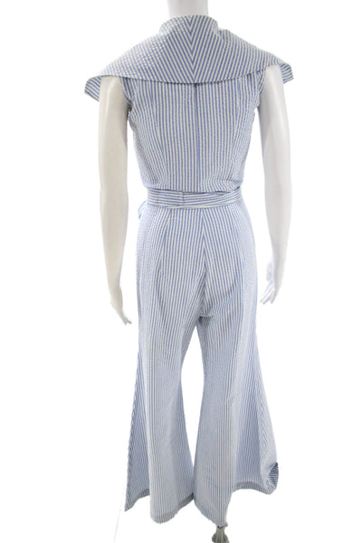 Jackie Rogers Women Jumpsuit Blue Striped Sleeveless Round Neck Cotton Size S