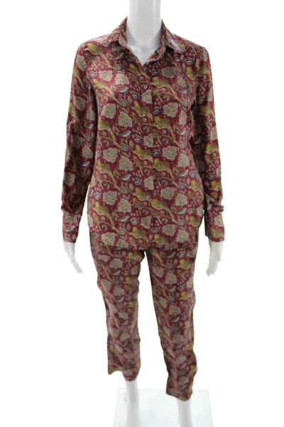 J Crew Collection Womens Red Silk Paisley Ankle Cropped Pants Size 2