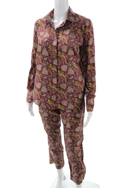 J Crew Collection Womens Red Silk Paisley Ankle Cropped Pants Size 2