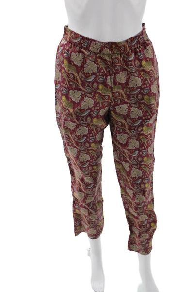 J Crew Collection Womens Red Silk Paisley Ankle Cropped Pants Size 2