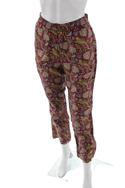 J Crew Collection Womens Red Silk Paisley Ankle Cropped Pants Size 2