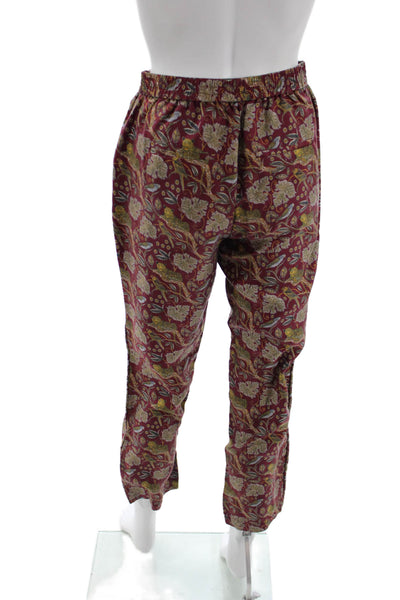 J Crew Collection Womens Red Silk Paisley Ankle Cropped Pants Size 2