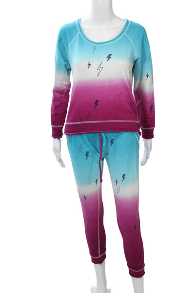 Chaser Womens Lightning Print Sweat Suit Blue Purple Size Small/Extra Small