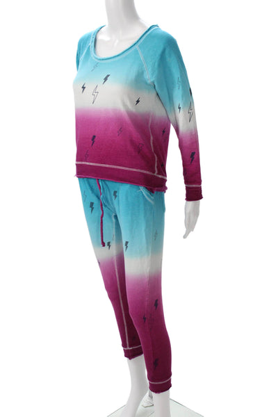 Chaser Womens Lightning Print Sweat Suit Blue Purple Size Small/Extra Small