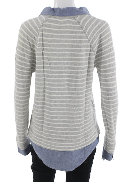Soft Joie Women Collared Striped Cotton Sweater Basic Preppy Gray Size XS