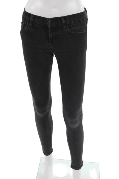J Brand Women Petite Ankle Skinny Jeans Black Mid Rise Button Size 24