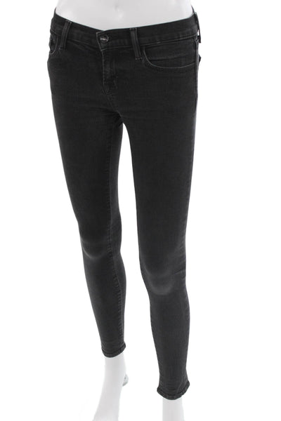 J Brand Women Petite Ankle Skinny Jeans Black Mid Rise Button Size 24