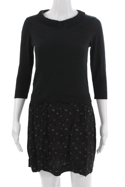Comptoir Des Cotonniers Womens Black Floral Cotton Sweater Dress 3/4 Size XS