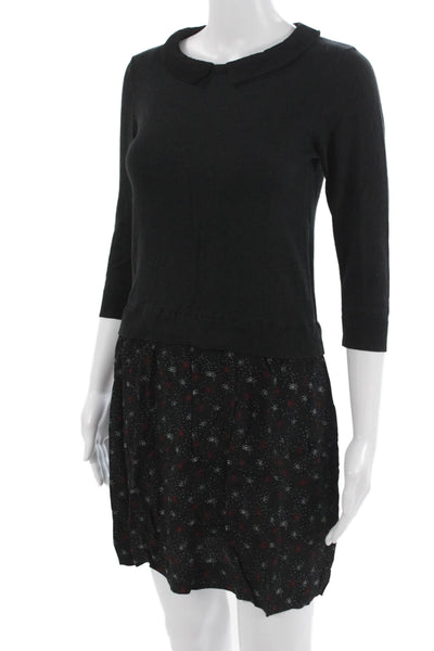 Comptoir Des Cotonniers Womens Black Floral Cotton Sweater Dress 3/4 Size XS