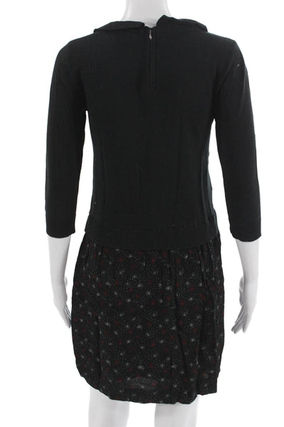 Comptoir Des Cotonniers Womens Black Floral Cotton Sweater Dress 3/4 Size XS
