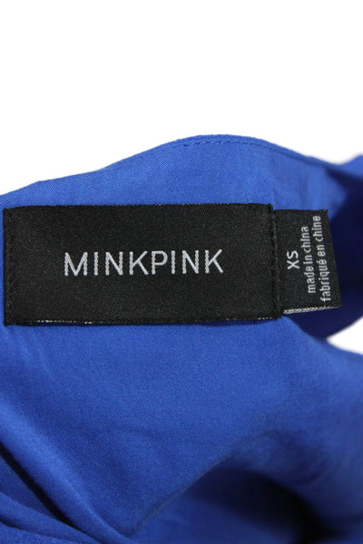 Mink Pink Women Fit & Flare Mini Dress Blue V-Neck Short Sleeve Size XS