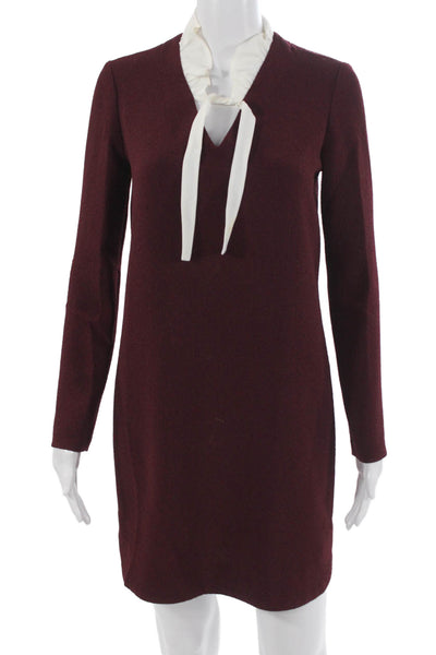 Sandro Women Shift Dress Red V-Neck Long Sleeve Knee Length Size 1