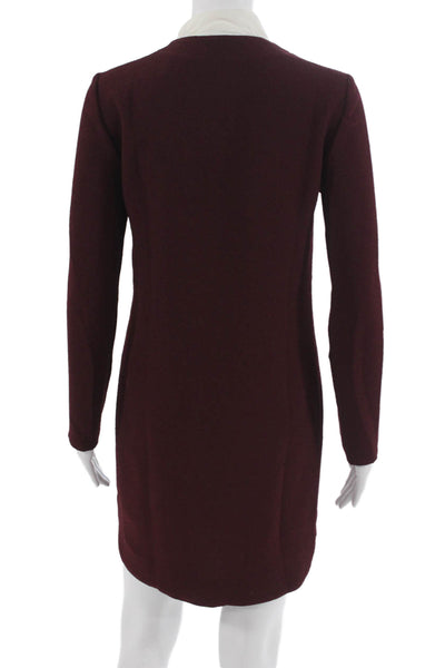 Sandro Women Shift Dress Red V-Neck Long Sleeve Knee Length Size 1