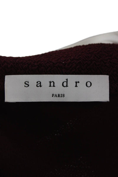 Sandro Women Shift Dress Red V-Neck Long Sleeve Knee Length Size 1
