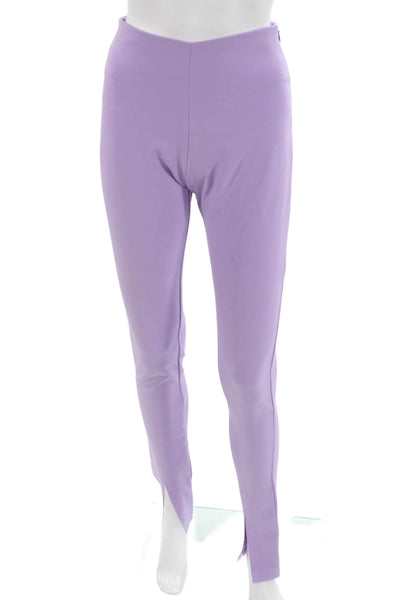 Akep Womens Purple Solid Zip Pants Designer 89% Polyester 11% Elastane Size 40