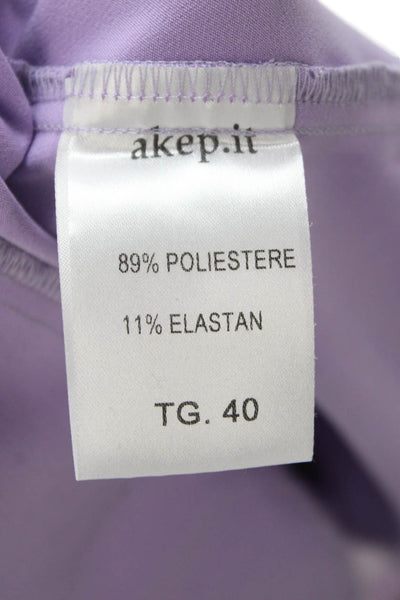 Akep Womens Purple Solid Zip Pants Designer 89% Polyester 11% Elastane Size 40