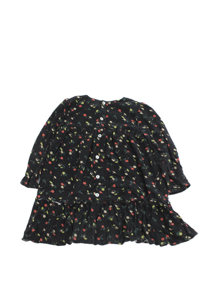 Le Petit Coco Girls Floral Long Sleeve Dress Black Size 6-7