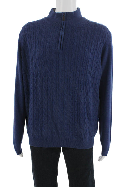 Saks Fifth Avenue Mens Dark Blue Mock Neck Pullover Zip Sweater Size L