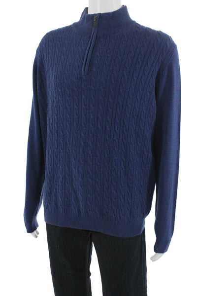 Saks Fifth Avenue Mens Dark Blue Mock Neck Pullover Zip Sweater Size L