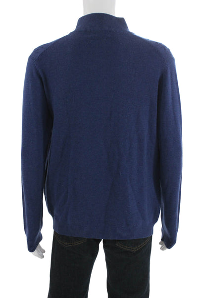 Saks Fifth Avenue Mens Dark Blue Mock Neck Pullover Zip Sweater Size L