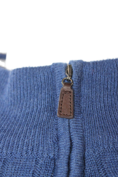 Saks Fifth Avenue Mens Dark Blue Mock Neck Pullover Zip Sweater Size L