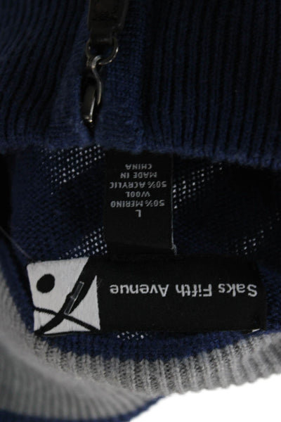 Saks Fifth Avenue Mens Dark Blue Mock Neck Pullover Zip Sweater Size L