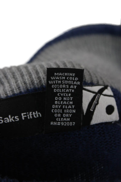 Saks Fifth Avenue Mens Dark Blue Mock Neck Pullover Zip Sweater Size L