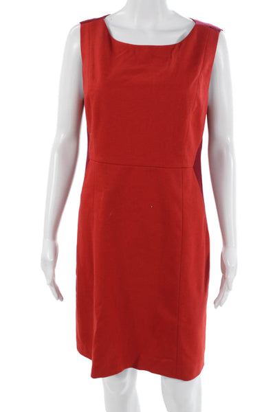 Elie Tahari Women Sheath Dress Red Sleeveless Square Neck Short Wool Size 10