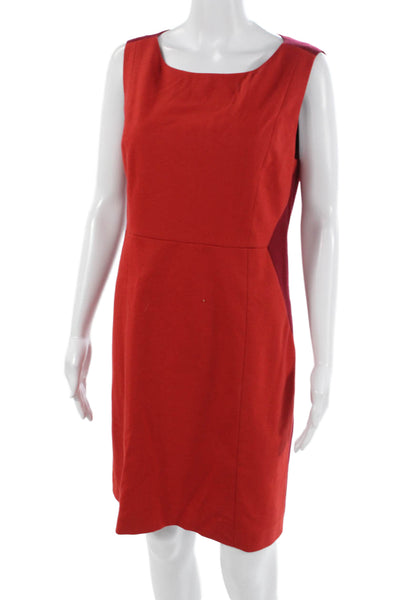 Elie Tahari Women Sheath Dress Red Sleeveless Square Neck Short Wool Size 10