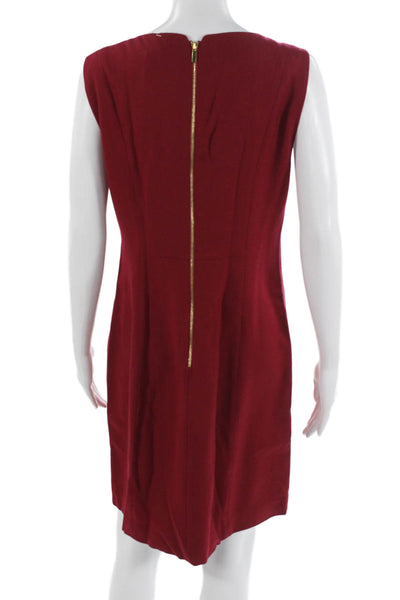 Elie Tahari Women Sheath Dress Red Sleeveless Square Neck Short Wool Size 10