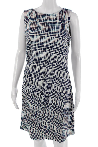 J. Mclaughlin Women Dark Blue Geometric Shift Dress Sleeveless Size L