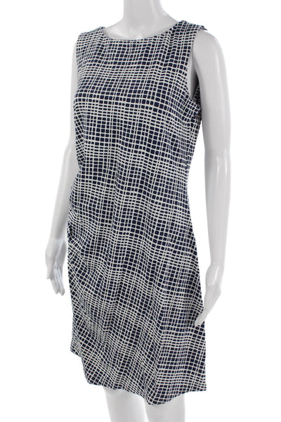 J. Mclaughlin Women Dark Blue Geometric Shift Dress Sleeveless Size L