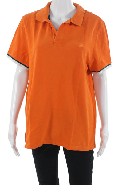 Vilebrequin Mens Collared Polo Short Sleeve Orange Cotton Snap Size L