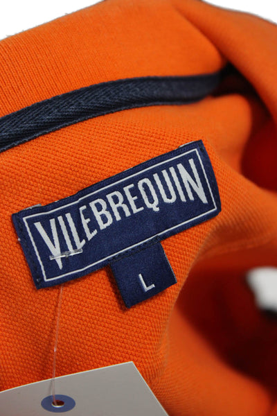 Vilebrequin Mens Collared Polo Short Sleeve Orange Cotton Snap Size L
