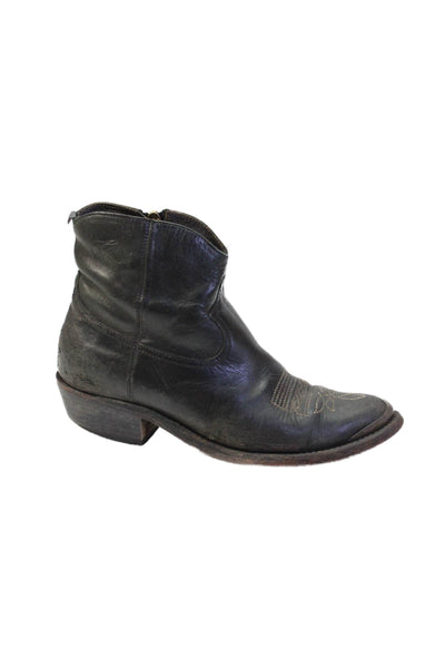Golden Goose Womens Leather Pointed Toe Ankle Boots Shoes Black Size 6