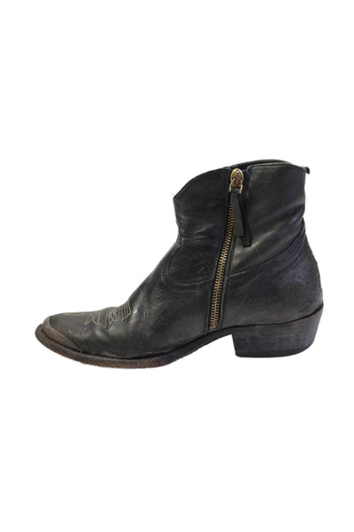 Golden Goose Womens Leather Pointed Toe Ankle Boots Shoes Black Size 6