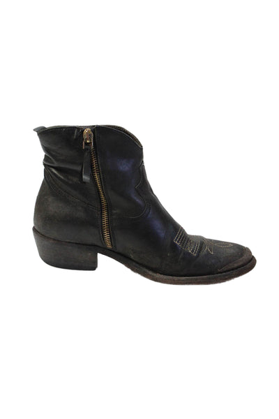 Golden Goose Womens Leather Pointed Toe Ankle Boots Shoes Black Size 6